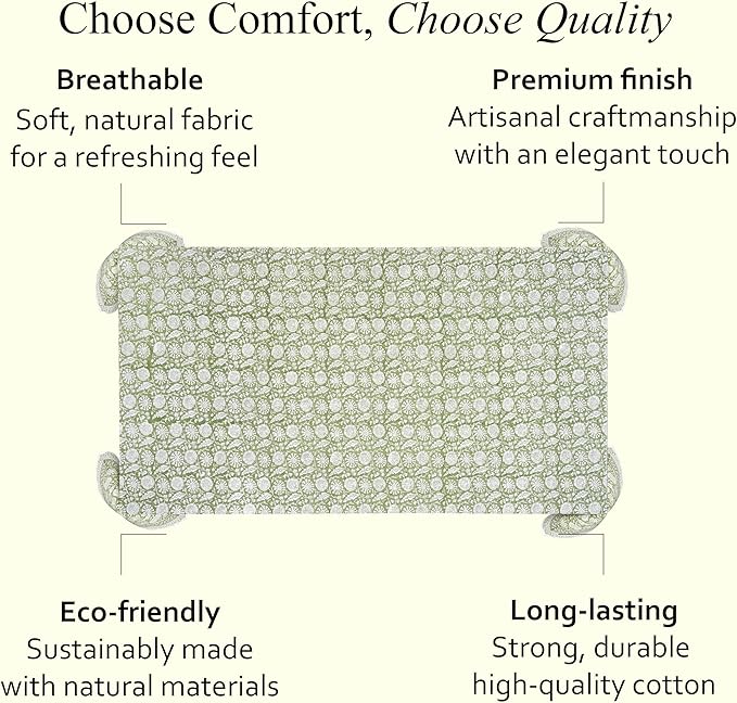 CPC Olive Bloom Tablecloth 100% Cotton 80x120 Inch Indian Block Print Rectangle Table Cover, Table Cloth for Gifting in Weddings, Halloween, Fall, Christmas, Thanksgiving