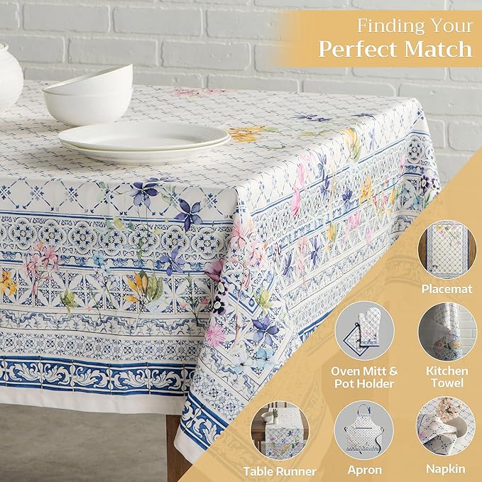 Maison d' Hermine Table Cloth Rectangle Table 100% Cotton 70 x 90 Inches Tablecloth Reusable Decorative for Dining Room Farmhouse Home Valentines Day Decorations Spring Summer - Faience