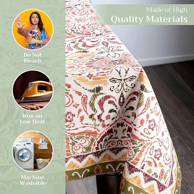 Maison d' Hermine Table Cloth Rectangle Table 100% Cotton 70 x 120 Inches Fall Tablecloth Reusable Everyday Use for Thanksgiving Christmas Decorations Dining Farmhouse Party (Damask)