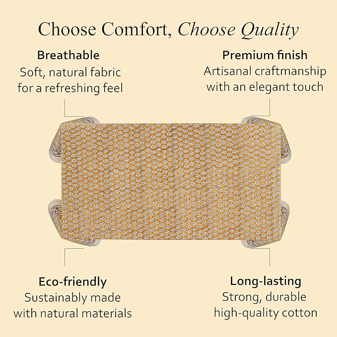 CPC Tablecloth 100% Cotton 70x118 Inch Indian Block Print Rectangle Table Cover, Table Cloth for Weddings, Spring/Summer, Barbeque - Yellow Citrine