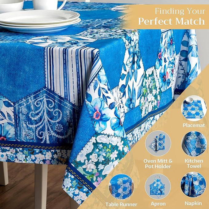 Maison d' Hermine Table Cloth Rectangle Table 100% Cotton 60 x 120 Inches Tablecloth Reusable Decorative for Dining Room Farmhouse Home Valentines Day Decorations Spring Summer - Summer Blues