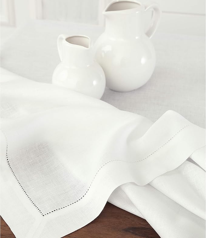 Solino Home Linen Tablecloth 60 x 108 Inch - Classic Hemstitch 100% Pure Linen White Table Cloth for Rectangle Tables - Machine Washable Tablecloth for Winter, Valentines, Spring, Easter