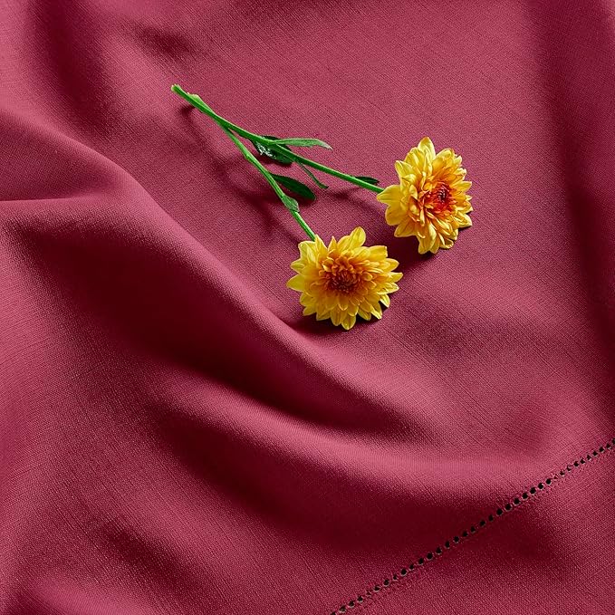 Solino Home Beet Linen Tablecloth 60 x 90 Inch - 100% Pure Linen Hemstitch Table Cloth for Rectangle Tables - Classic Hemstitch, Machine Washable Tablecloth for Valentines, Winter, Easter
