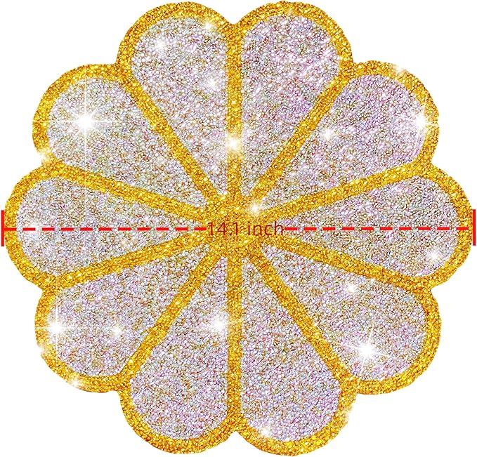 Washable Waterproof Diamond Circle Placemats for Round Tablescape Decor for Dinner and Kitchen Bling Placemats for Weddings & Special Events-2PCS (Yellow)