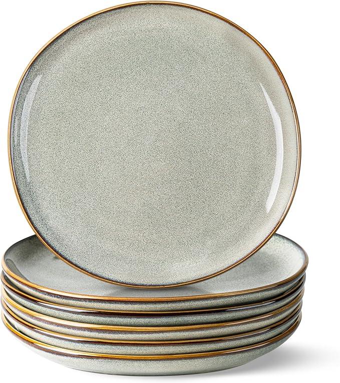 AmorArc Ceramic Dinner Plates Set of 6, 10.5 Inch Handmade Reactive Glaze Stoneware Plates, Rustic Shape Dinnerware Dish Set for Kitchen, Microwave & Dishwasher Safe, Scratch Resistant