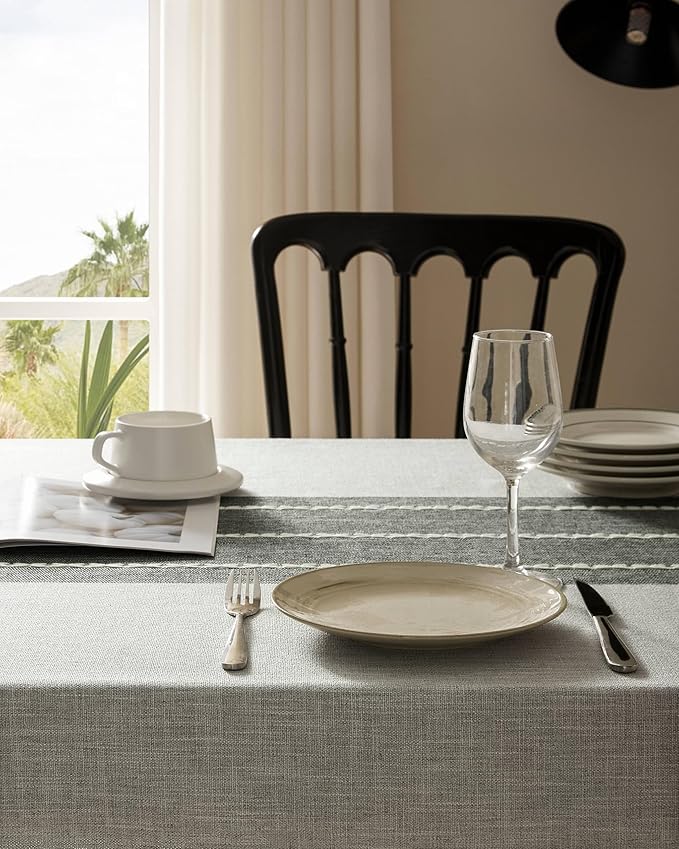 ZeeMart Contrast Linen Round Tablecloth 60 Inch Grey, Farmhouse Style Round Table Cloth Heavy Weight Grey Tablecloths, Water Resistant Burlap Table Cloths