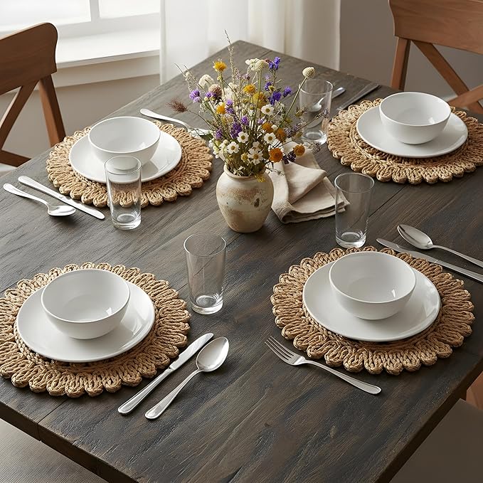 13.8" Corn Husk Woven Round Placemats Set of 12 - Wicker Boho Farmhouse Placemats - Rattan Table Mats Like Water Hyacinth for Dining Table, Wedding, Home, Christmas, Party