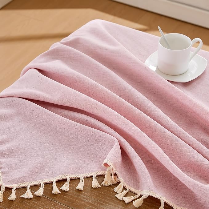 JIALE Valentines Textured Tablecloth, Heavy Duty Linen Style Farmhouse Table Cloth Rectangle Table, Wrinkle-Free Washable Waterproof Table Cover for Kitchen, Dining, Parties, 55"x120", Pink