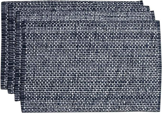 Sweet Home Collection 100% Cotton Placemats for Dining Room Rectangle Two Tone Woven Fabric 13" x 19" Soft Durable Table Mat Set, Set of 6, Navy