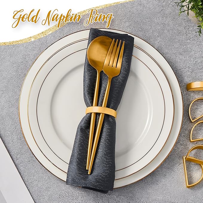 APTWOW Gold Napkin Rings Set of 100, Semicircle Metal Gold Napkin Holder Buckles, Fall Thanksgiving Christmas Napkin Rings for Dinner Table Decor, Wedding, Banquet, Party