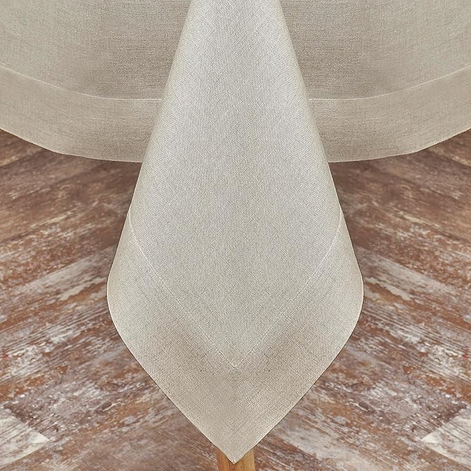 D'Moksha Homes Linen Natural Tablecloth 60 x 102 Inch - 100% Pure Linen Rectangular Table Cloth - Machine Washable Tablecloth for Valentines, Spring, Easter