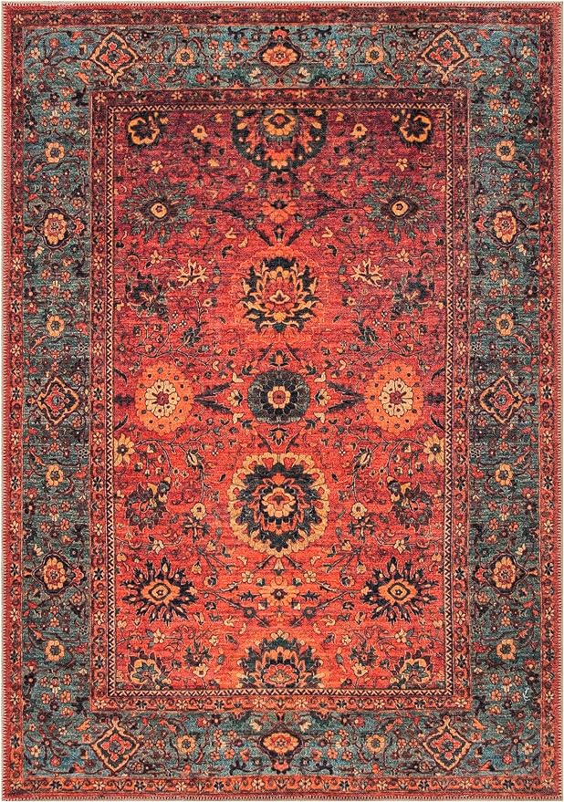 Keen Home Design 6x9 Rug - Machine Washable Area Rug with Non-Slip Backing, Ideal for Living Room, Dining Room, Bedroom - Vintage, Easy Clean, Durable, Low Pile Rug - (6' x 9')