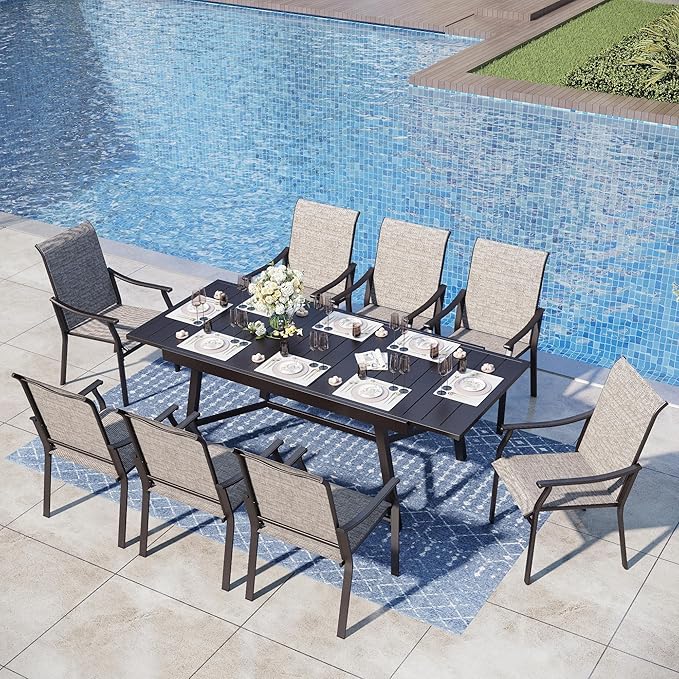PHI VILLA Outdoor Dining Chairs Set of 4, Breathable Textilene Fabric and Metal Frame with Backrest and Armrest,Quick-Dry and Rustproof,Patio Chairs for Lawn,Garden