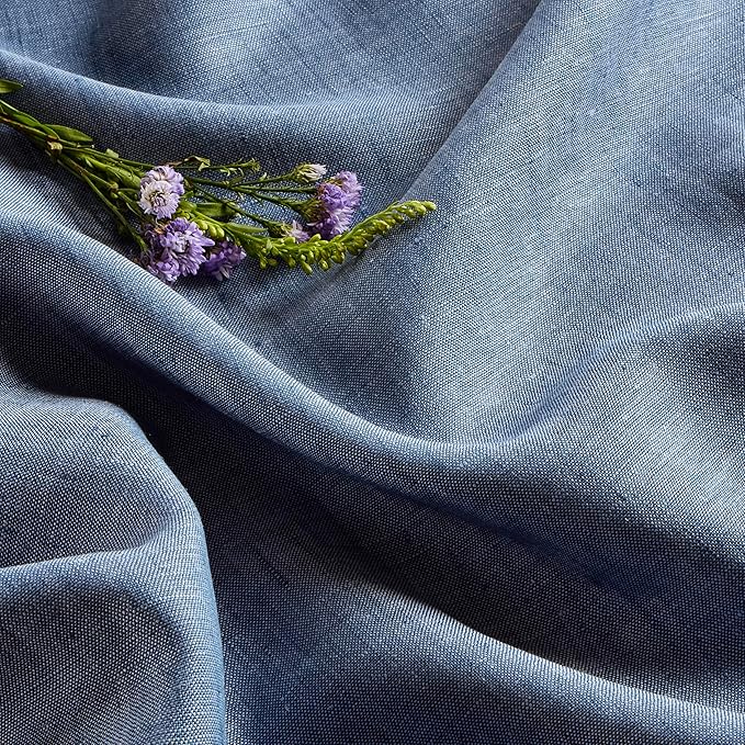 Solino Home Linen Tablecloth 60 x 132 Inch - 100% Pure Linen Blue Denim Table Cloth for Rectangle Tables - Athena, Machine Washable Tablecloth for Spring, Easter