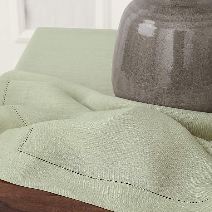 Solino Home Linen Tablecloth 60 x 108 Inch - Classic Hemstitch 100% Pure Linen Sage Green Table Cloth for Rectangle Tables - Machine Washable Tablecloth for Winter, Spring, Easter, St Patricks Day