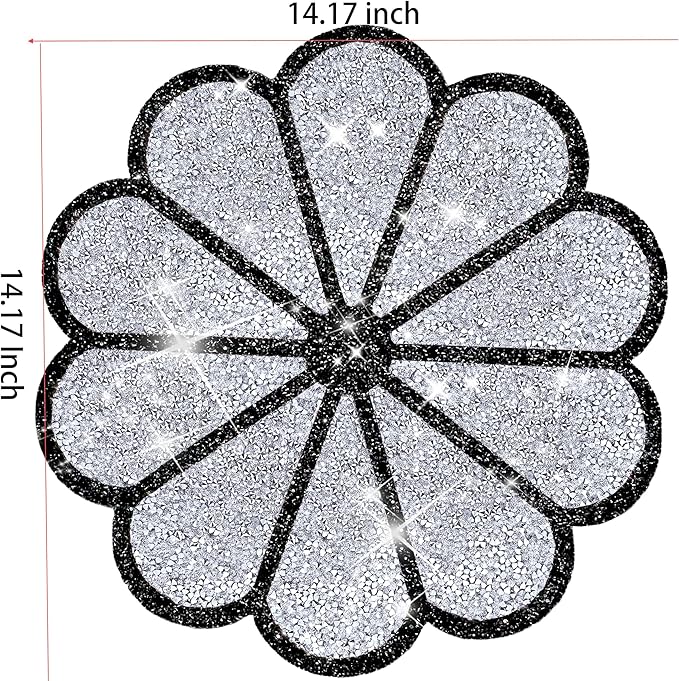 Washable Waterproof Diamond Circle Placemats for Round Tablescape Decor for Dinner and Kitchen Bling Placemats for Weddings & Special Events -12PCS (Silver and Black)