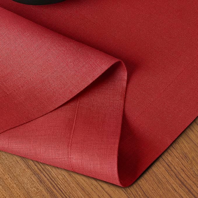 D'Moksha Homes Linen Bright Red Table Runner 108 Inches Long - 100% Pure Linen Dining Table Runner 14 x 108 Inch for Valentines, Spring, Easter - Machine Washable