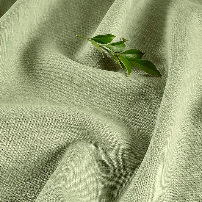Solino Home Linen Tablecloth 60 x 108 Inch - 100% Pure Linen Chambray Olive Table Cloth for Rectangle Tables - Athena, Machine Washable Tablecloth for Spring, St Patricks Day